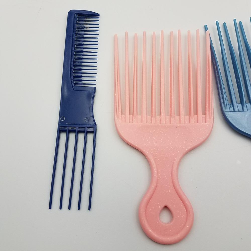 Hair Lift Pick Combs Plastic Combo Style Tease Blue Pink Black Lot 4 Volume Fork - Picture 2 of 4